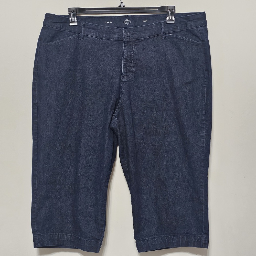 St Johns Bay Women's Jeans Plus Size 20W‎ Blue Dark Wash Capri Stretch 522
